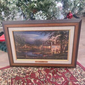 Terry Redlin “Summertime" Linen Design Print Wood Frame VTG 1991 Certificate